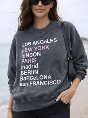 Anine Bing City Graphic Sweatshirt | Paris London NYC | Oversized Crewneck XS